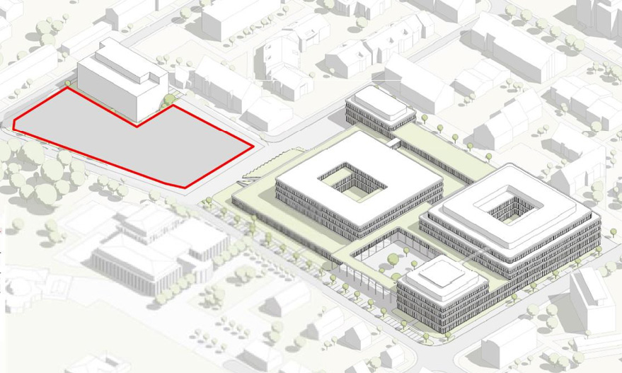 ehnv-concours_gmp-Ferrari_150dpi Périmètre d’intervention pour le futur bâtiment du parking et de la maison de l’enfance (avec le projet du futur hôpital - gmp-Ferrari).