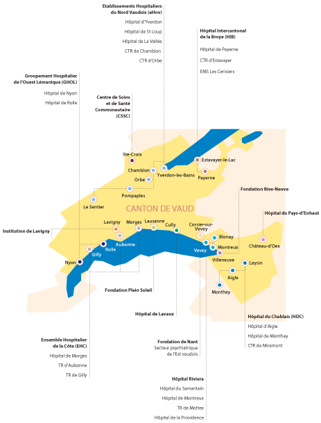 Carte - liste des établissements membres de la FHV en 2007